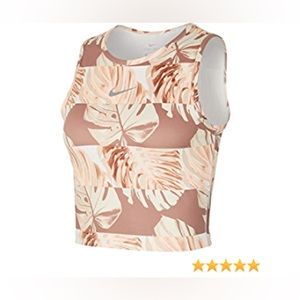 NWT Nike floral Dry Fast Training Cropped Tank Top brown beige palm leaves